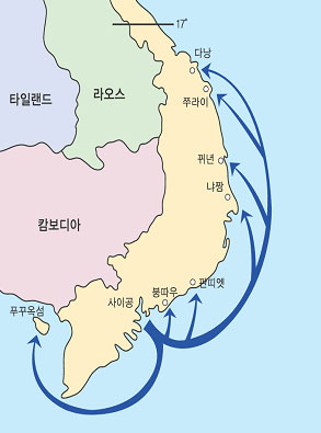 백구부대 수송 해역도